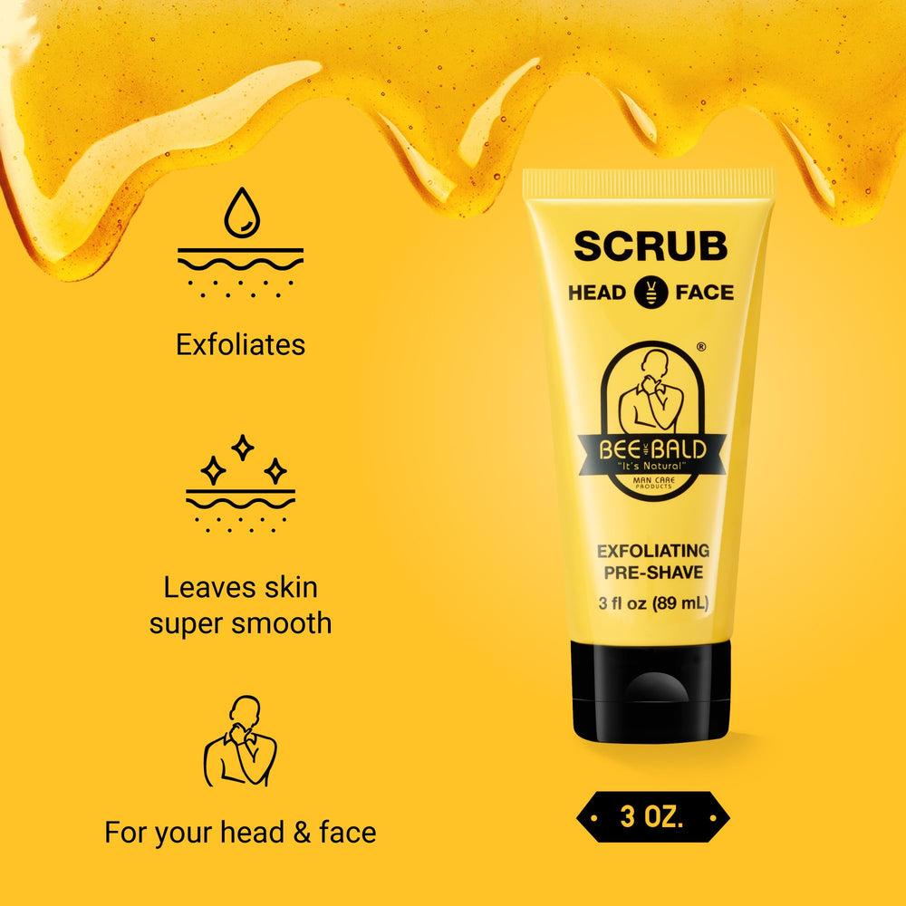 Bee Bald SCRUB lathering to reveal smooth shaving surface
