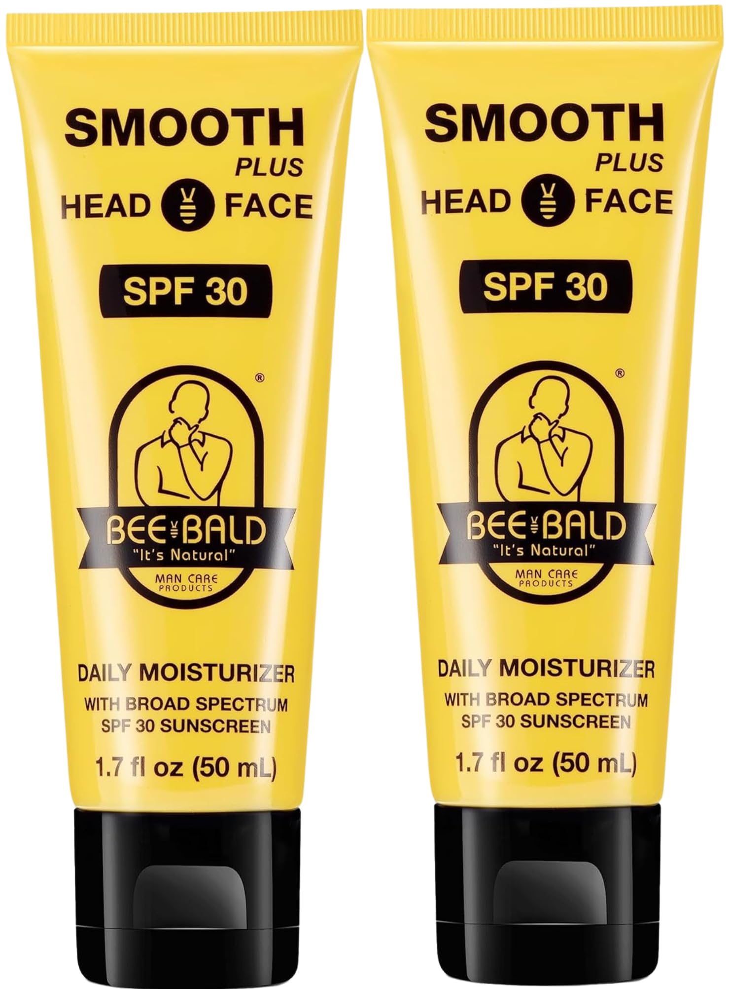 Bee Bald SMOOTH PLUS moisturizer pump bottle for daily head and face hydration with SPF 30.