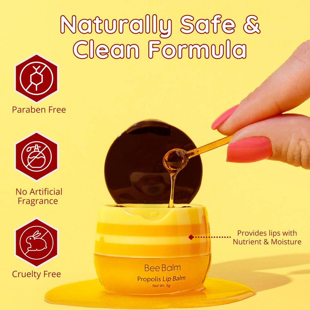Packaging display of Bee Balm Lip Balm suggests everyday lip care.