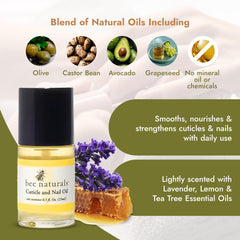 Close-up of avocado and castor oil ingredients in Bee Naturals nail oil