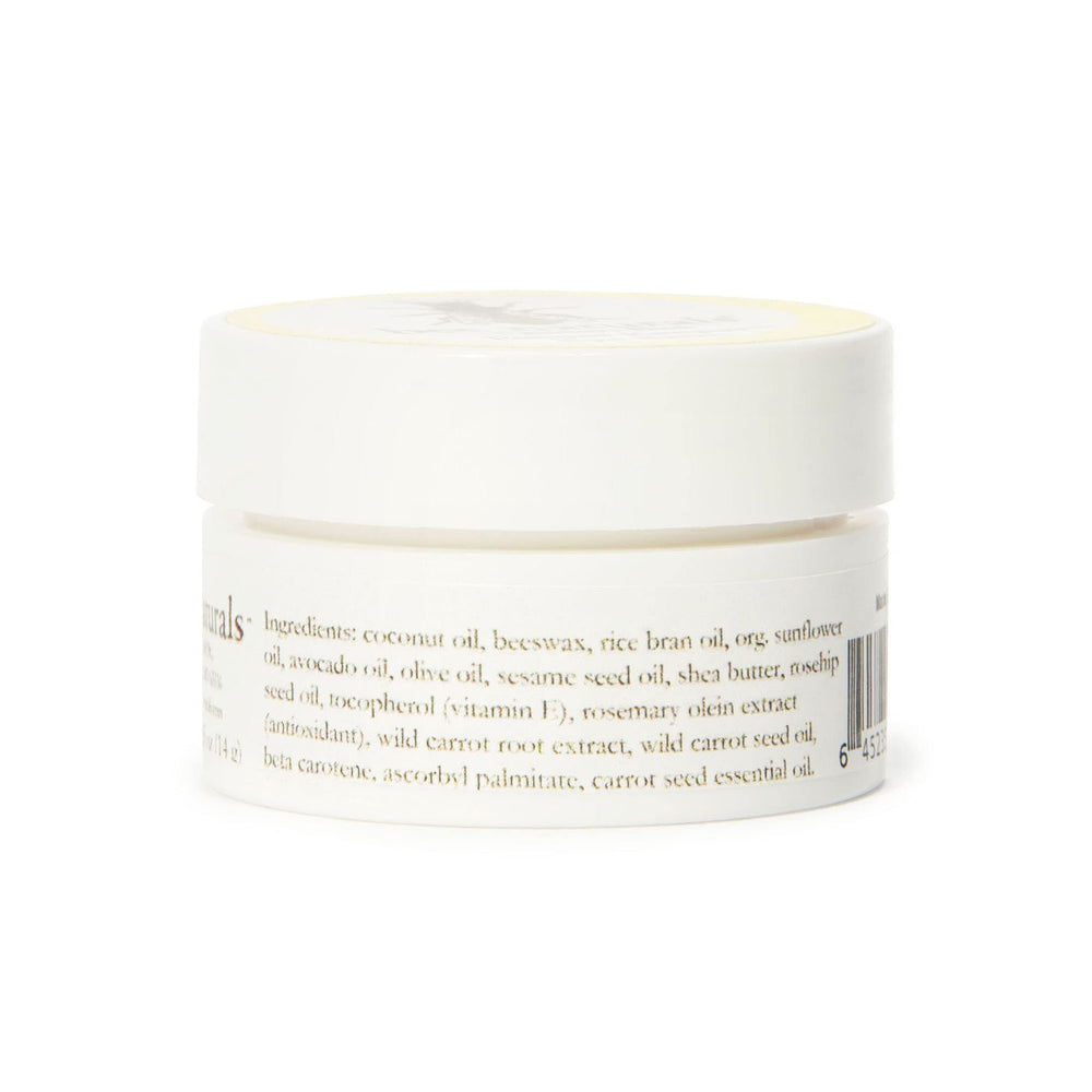 Ingredients label with natural oils and Vitamin E emphasized for skin-supportive care.