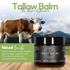 Beef Balm natural ingredients graphic emphasizes mineral-rich tallow benefits for skin