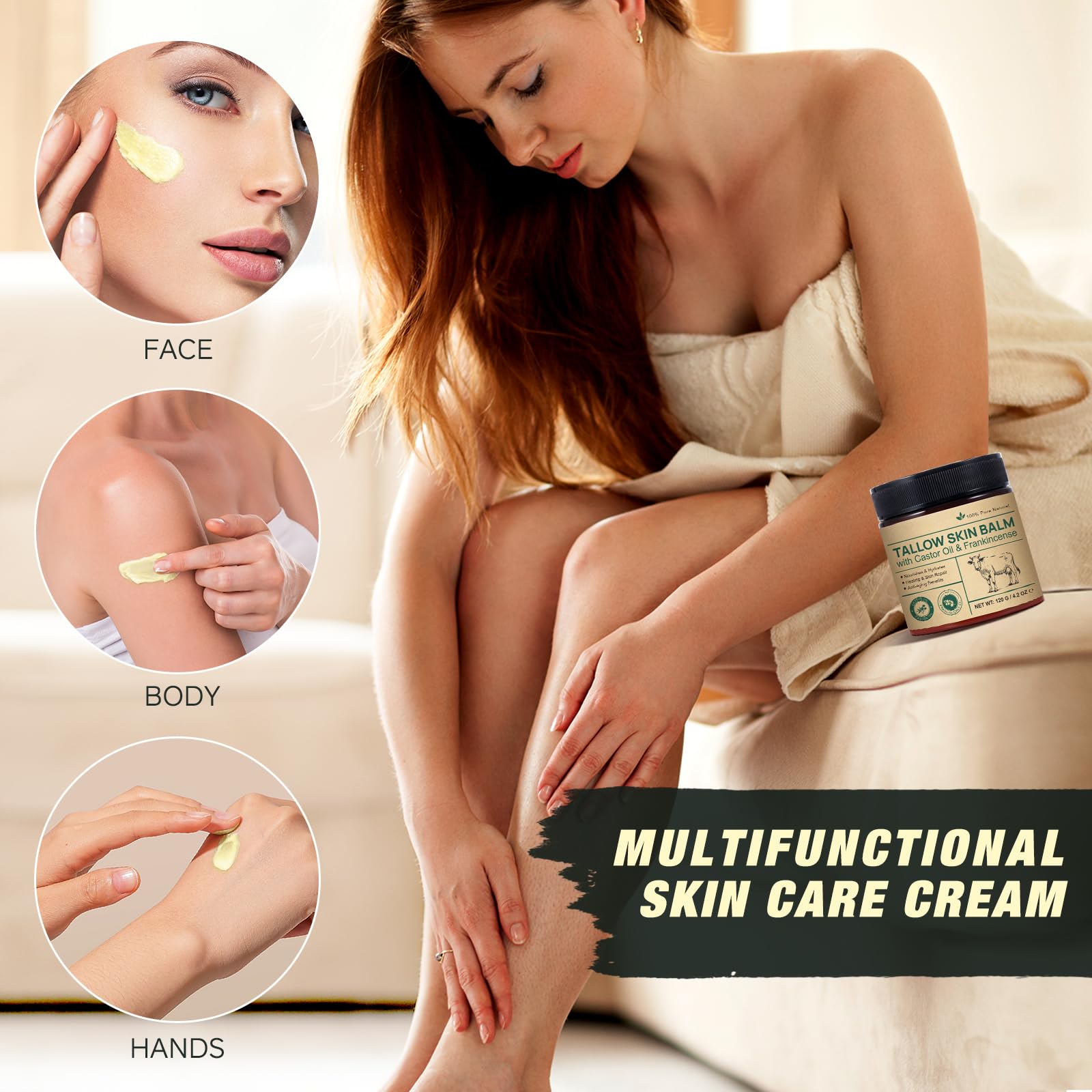 Beef tallow balm applied to elbows and knees soothes dry patches.