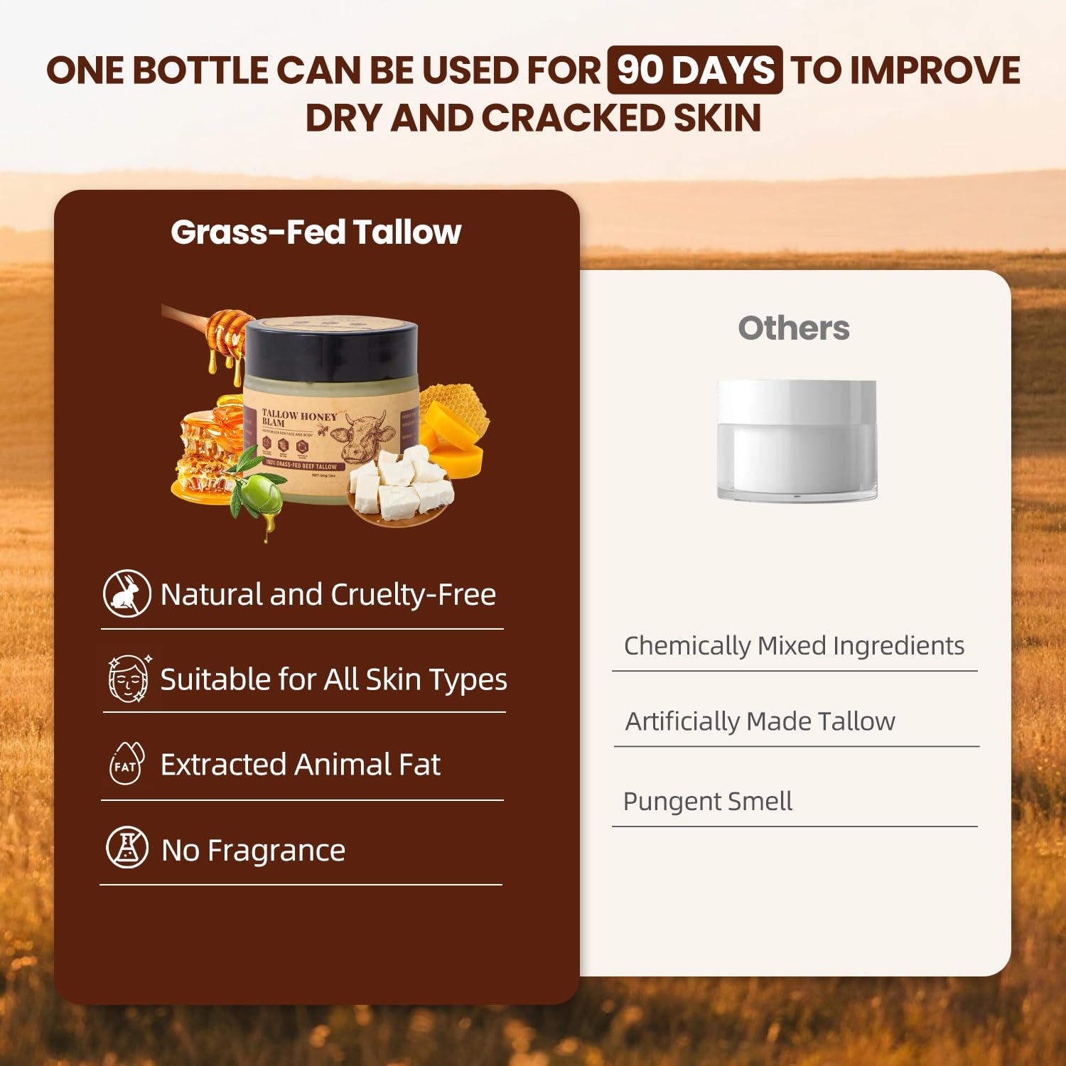 Beef Tallow for Skin unscented formula reduces irritation for sensitive skin.