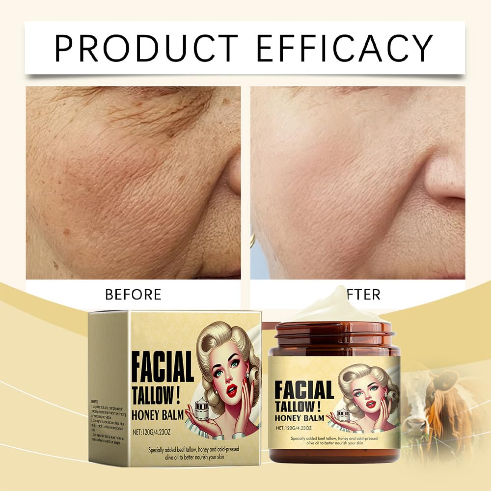 Beef tallow honey balm texture close‑up showing a light melt‑in consistency.