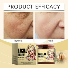 Beef tallow honey balm texture close‑up showing a light melt‑in consistency.