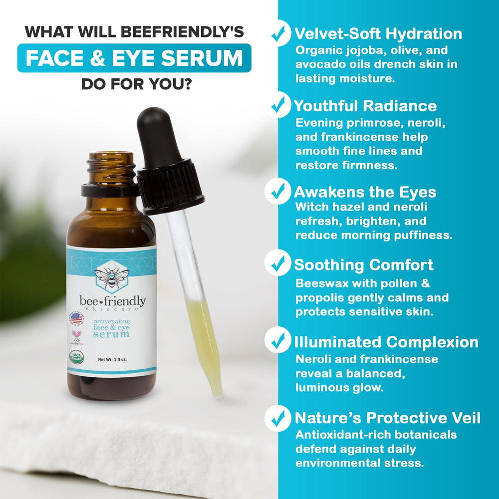 BeeFriendly organic ingredients close-up highlights antioxidant-rich protection for skin.