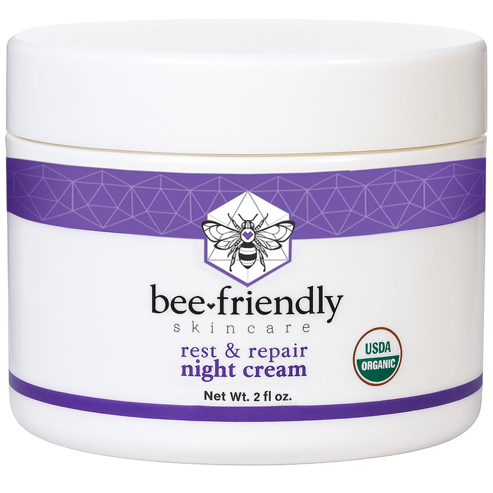 BeeFriendly Organic Night Cream nightly routine closeup highlights simple, mess-free self-care.