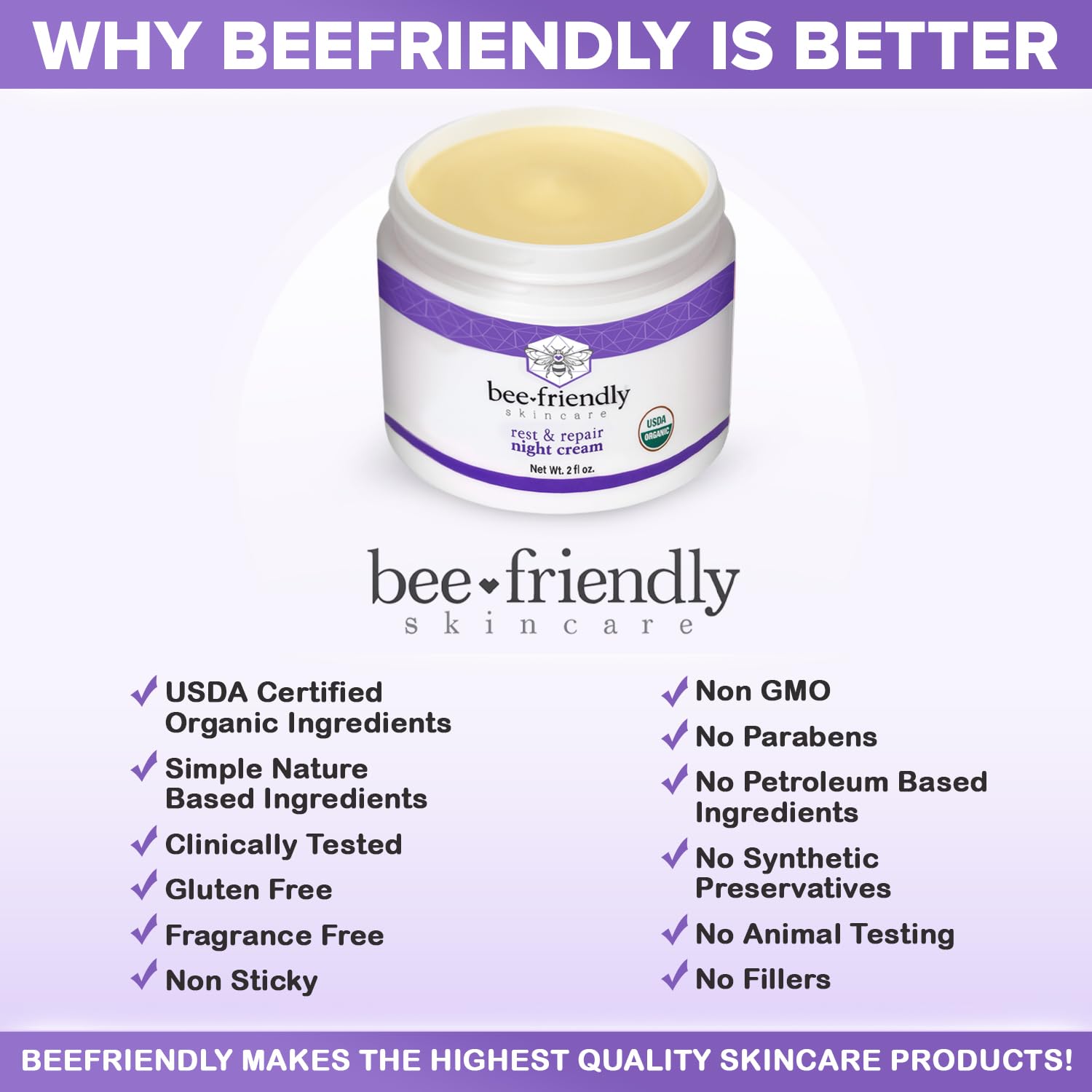 BeeFriendly Organic Night Cream after application shows overnight glow and refreshed skin.