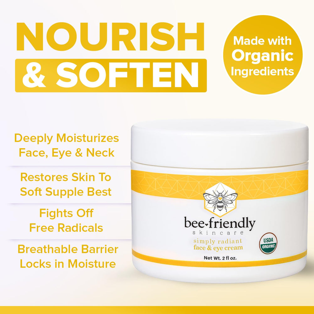 BeeFriendly Organic Olive Oil ingredient visual emphasizes nourishing fatty acids for skin.