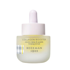 Beekman 1802 collagen booster serum bottle with fragrance-free formula for sensitive skin.