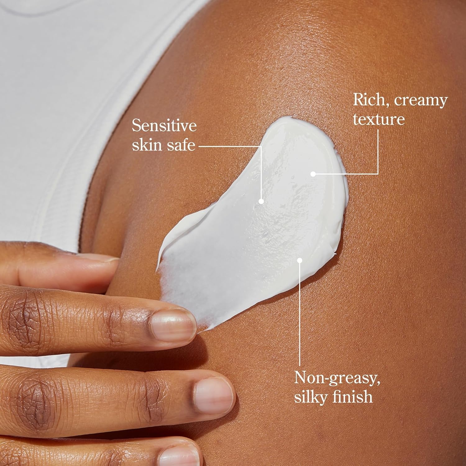 Beekman 1802 cream texture close-up shows creamy whipped consistency for daily moisture.