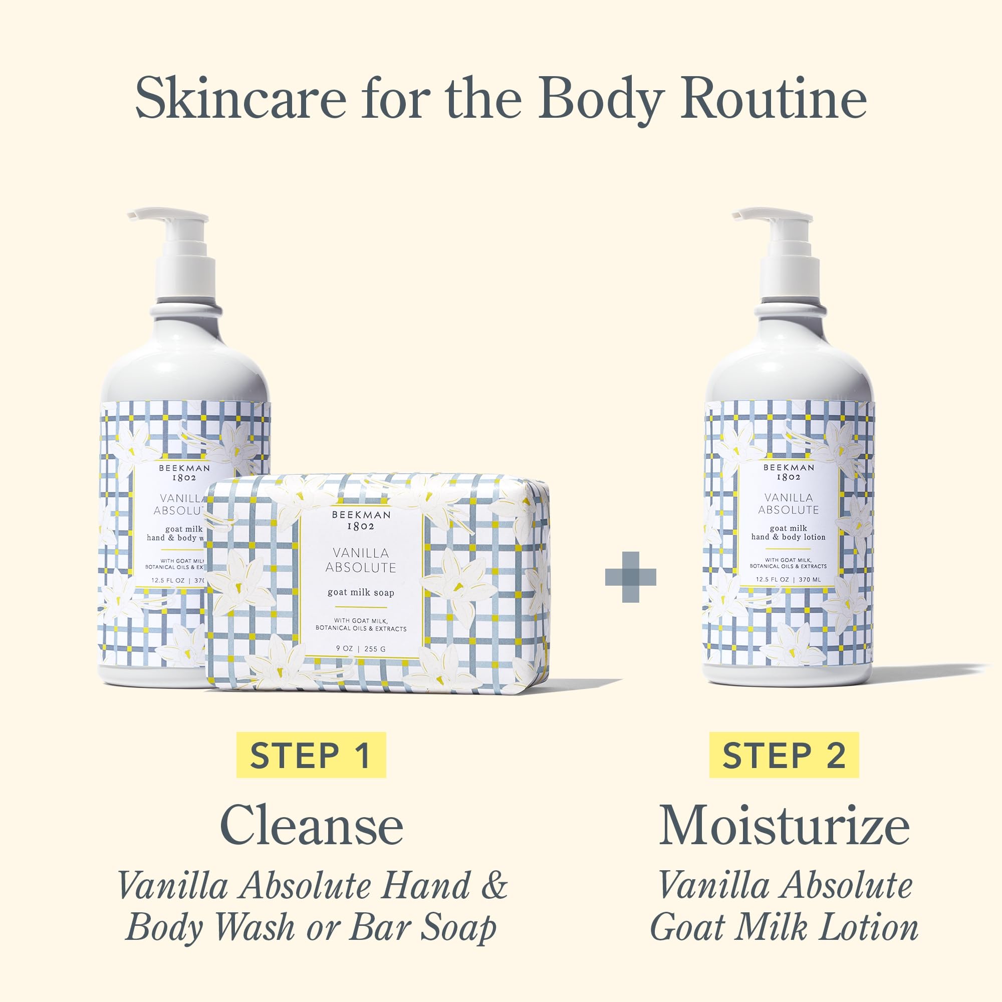 Beekman 1802 cruelty-free packaging notes sustainability with ready-to-use pump