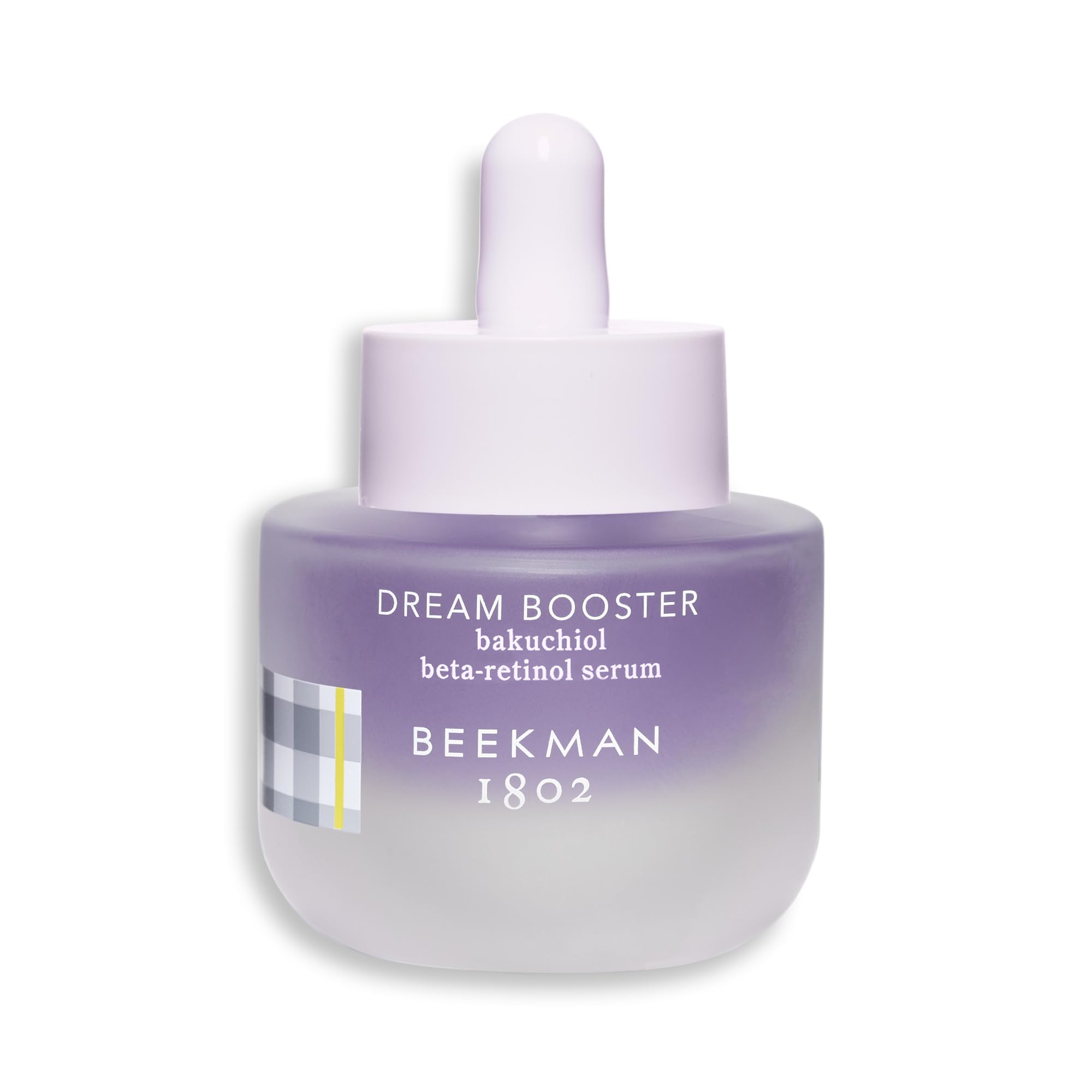 Beekman 1802 Dream Booster Bakuchiol Serum bottle closeup highlighting pore-minimizing potential.