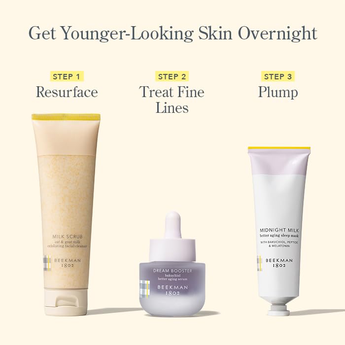 Beekman 1802 Dream Booster ingredients including sunflower, jojoba and squalane for gentle hydration.