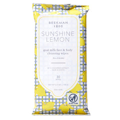 Beekman 1802 Face & Body Wipes Sunshine Lemon packaging for on-the-go cleansing.