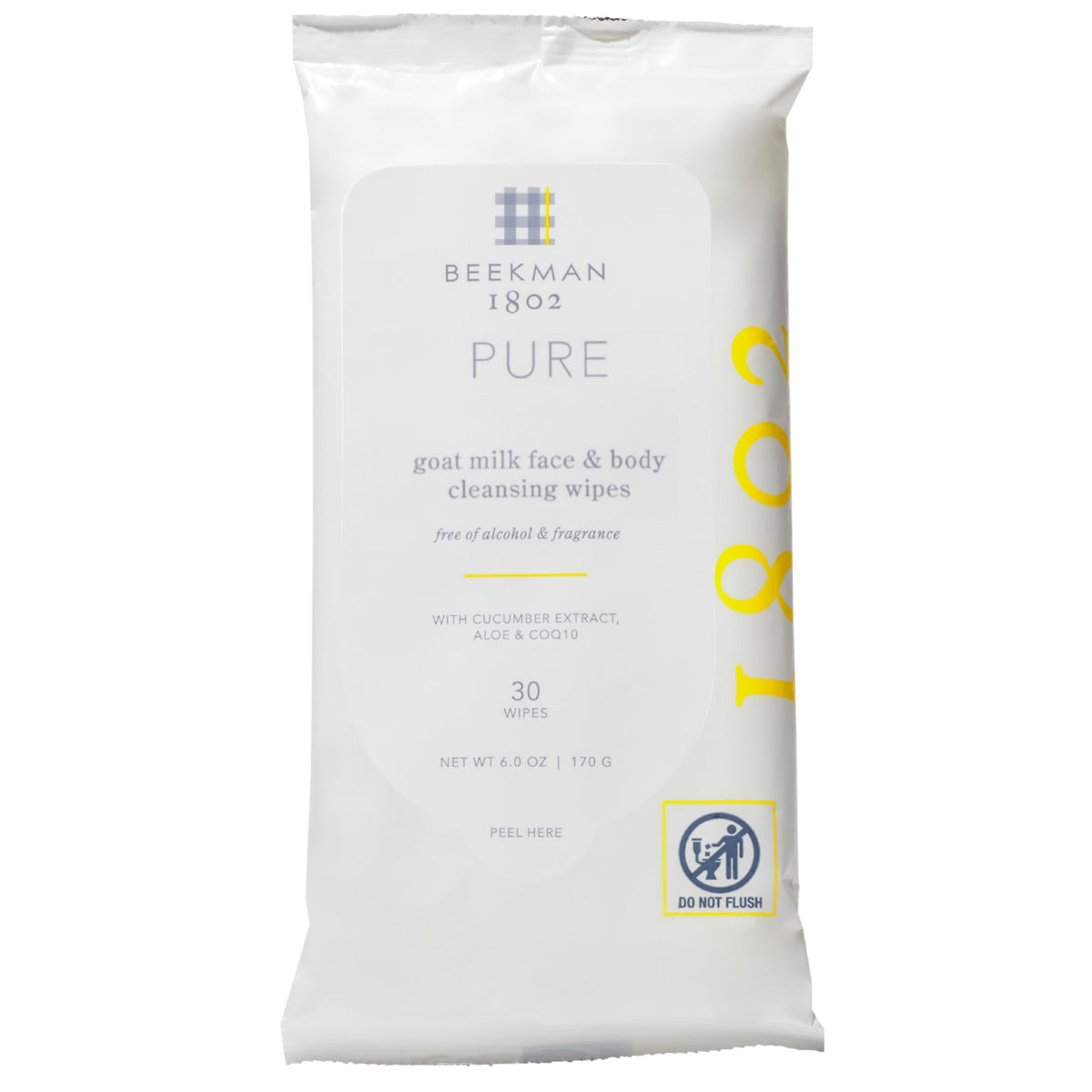 Beekman 1802 Face Wipes fragrance-free 30-count packaging for quick makeup removal