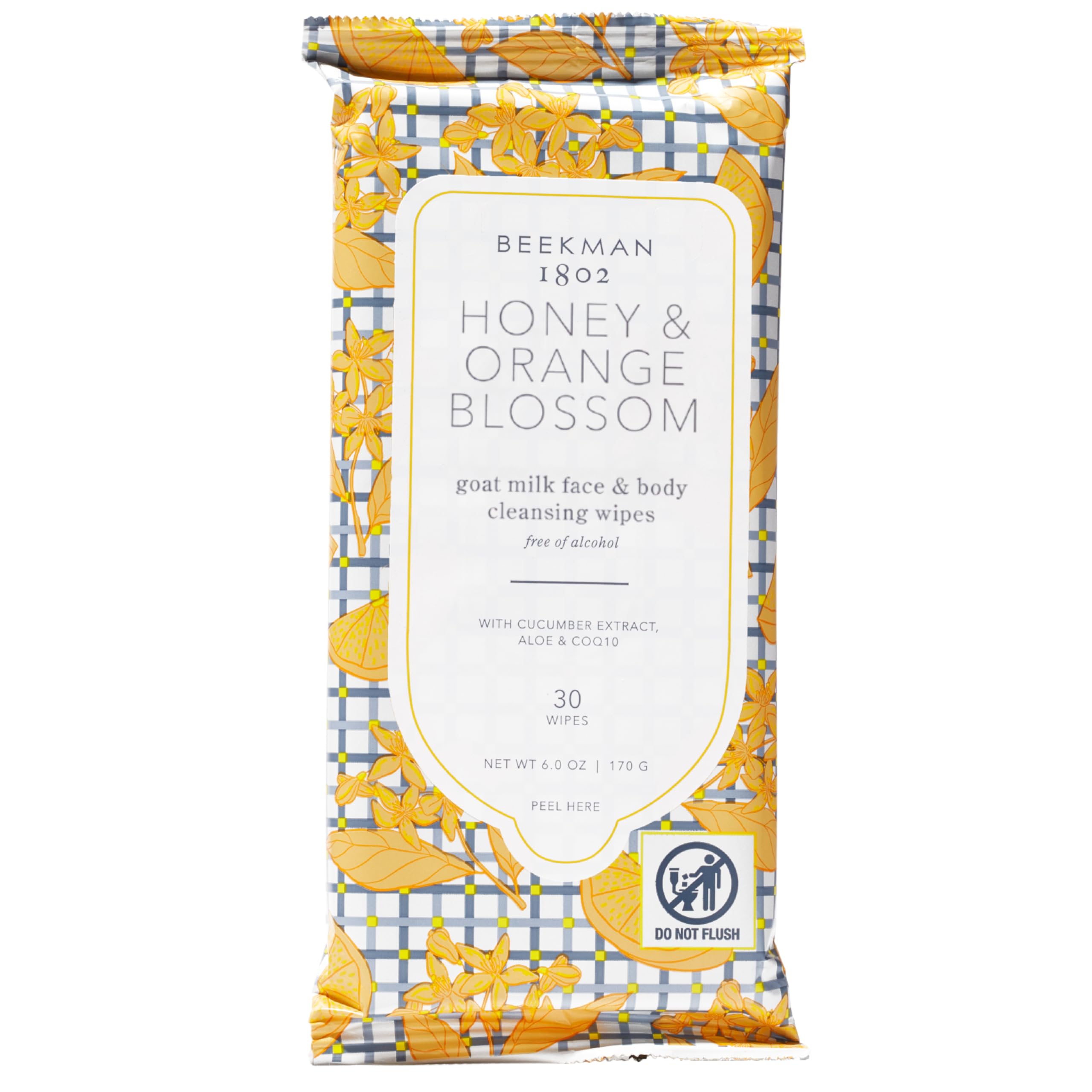 Beekman 1802 Face Wipes Honey Orange Blossom packaging for quick cleansing on the go.