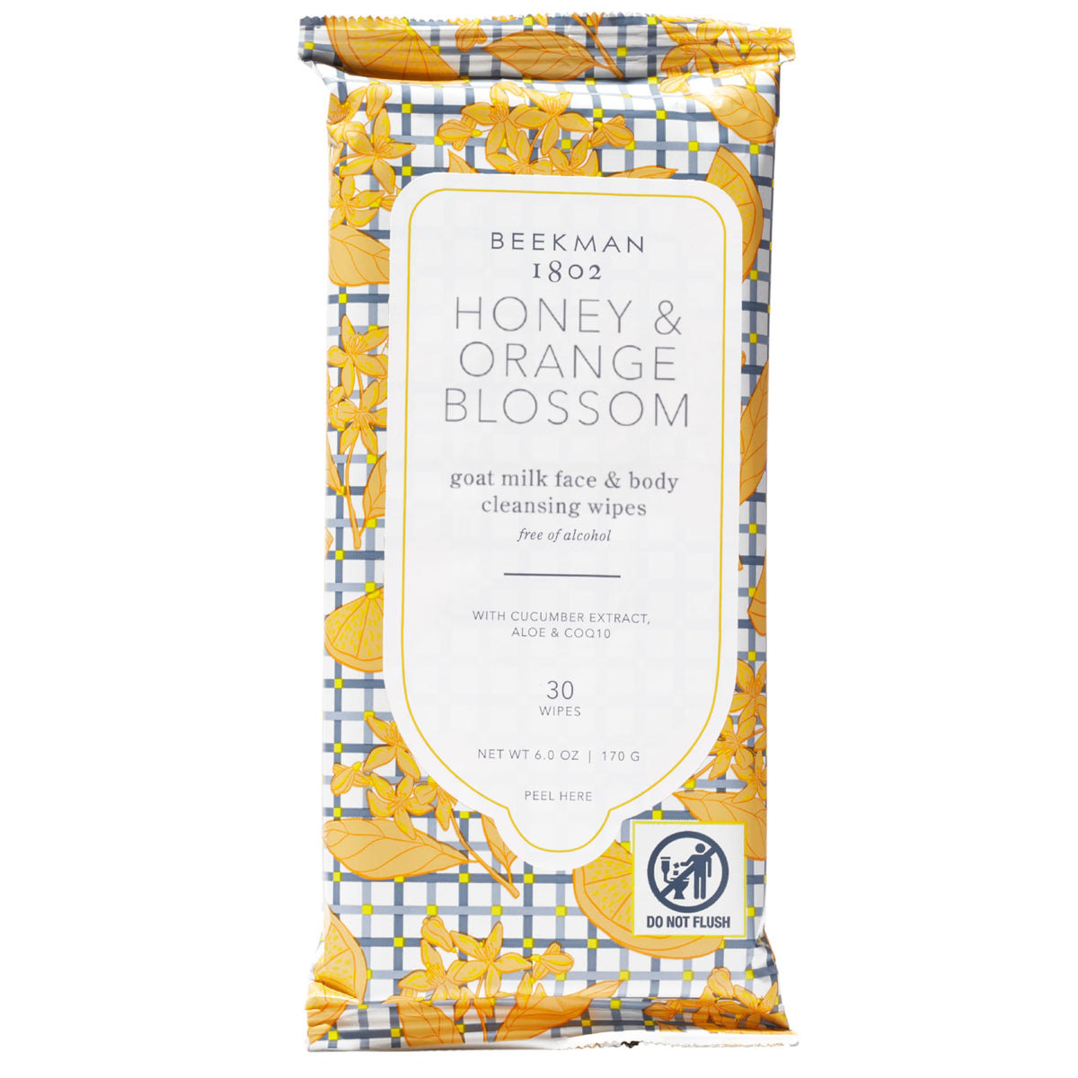 Beekman 1802 Face Wipes Honey Orange Blossom packaging for quick cleansing on the go.
