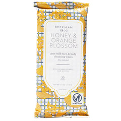 Beekman 1802 Face Wipes Honey Orange Blossom packaging for quick cleansing on the go.