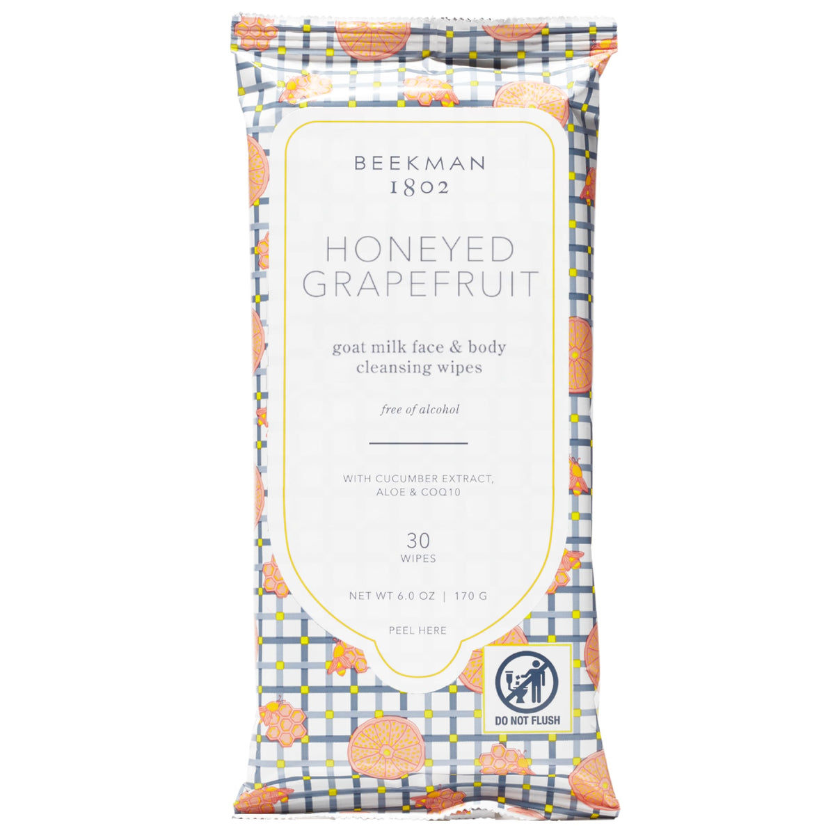Beekman 1802 Honeyed Grapefruit face wipes pack for on-the-go cleansing