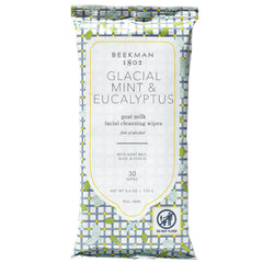 Beekman 1802 glacial mint eucalyptus wipes pack front for a refreshing cleanse on the go