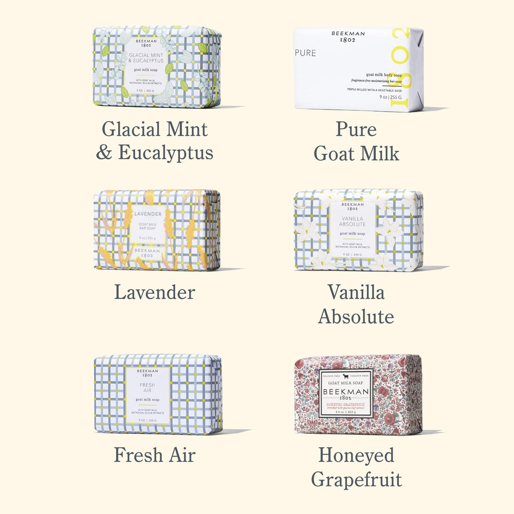 Beekman 1802 Goat Milk Bar Soap Gift Set fragrance Oatmeal evokes comforting, nourishing lather.