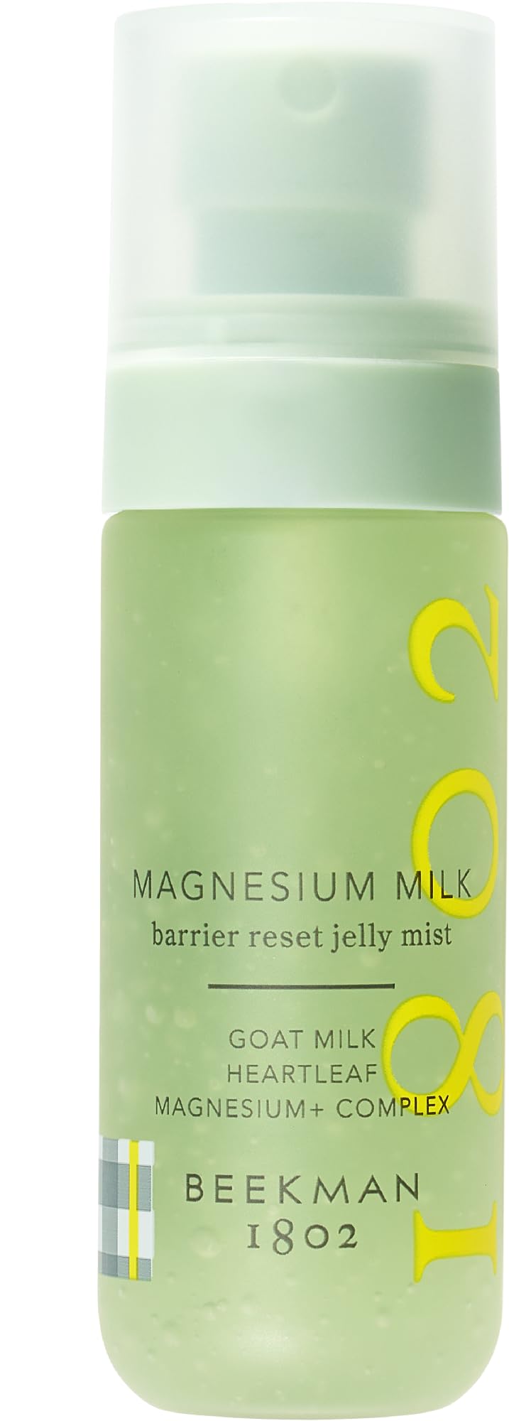 Beekman 1802 Magnesium Milk Barrier Reset Jelly Mist bottle closeup showing calming hydration