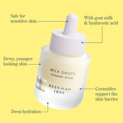 Beekman 1802 Milk Drops Serum ingredients: goat milk, ceramides, hyaluronic acid.