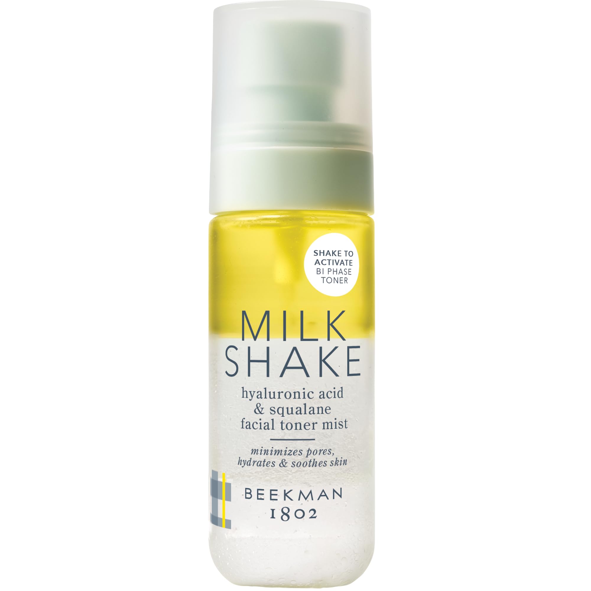 Beekman 1802 Milk Shake Mini Face Mist bottle front for lightweight hydration on the go.