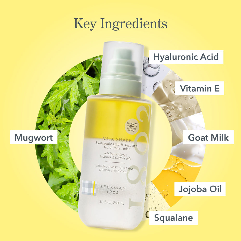 Beekman 1802 Milk Shake skin hydration closeup demonstrates calm, balanced complexion