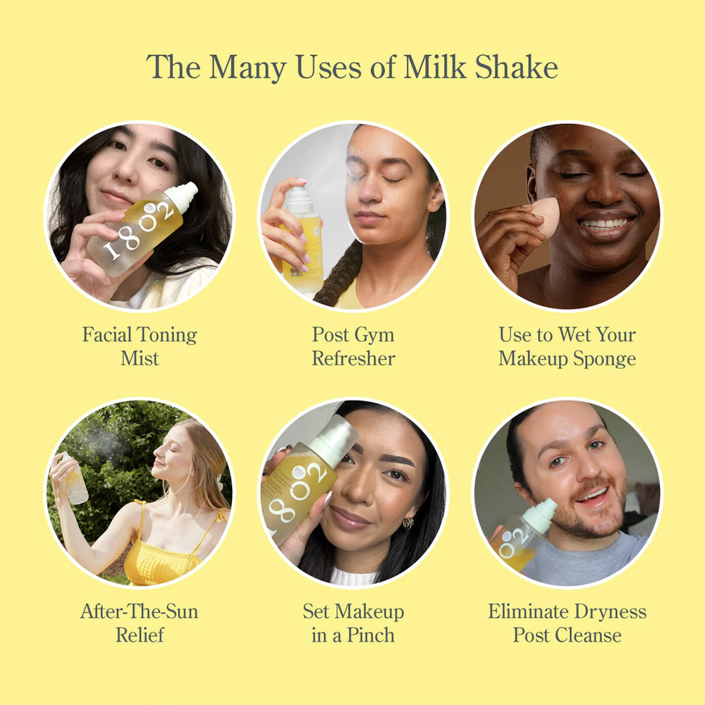 Beekman 1802 Milk Shake application scene shows quick refreshing spritz