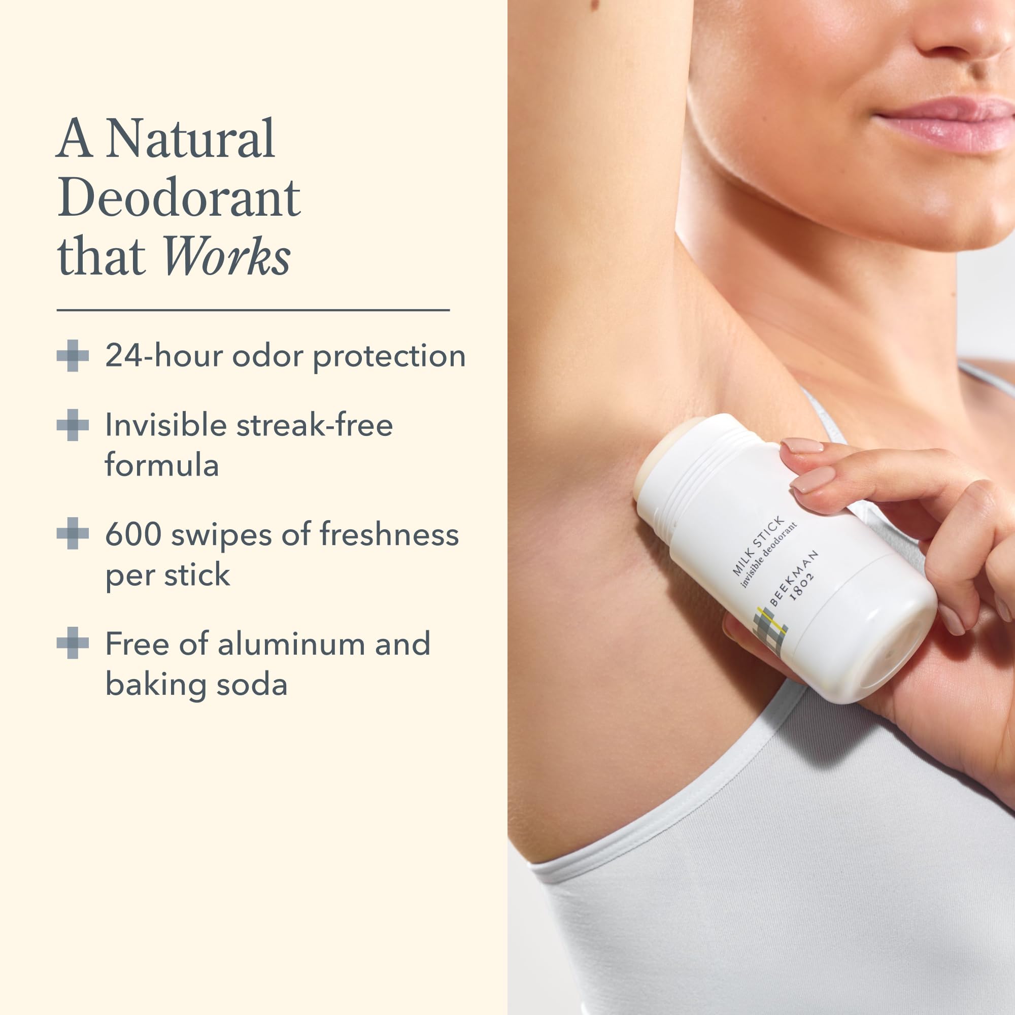 Beekman 1802 Milk Stick application on arm - streak-free wear