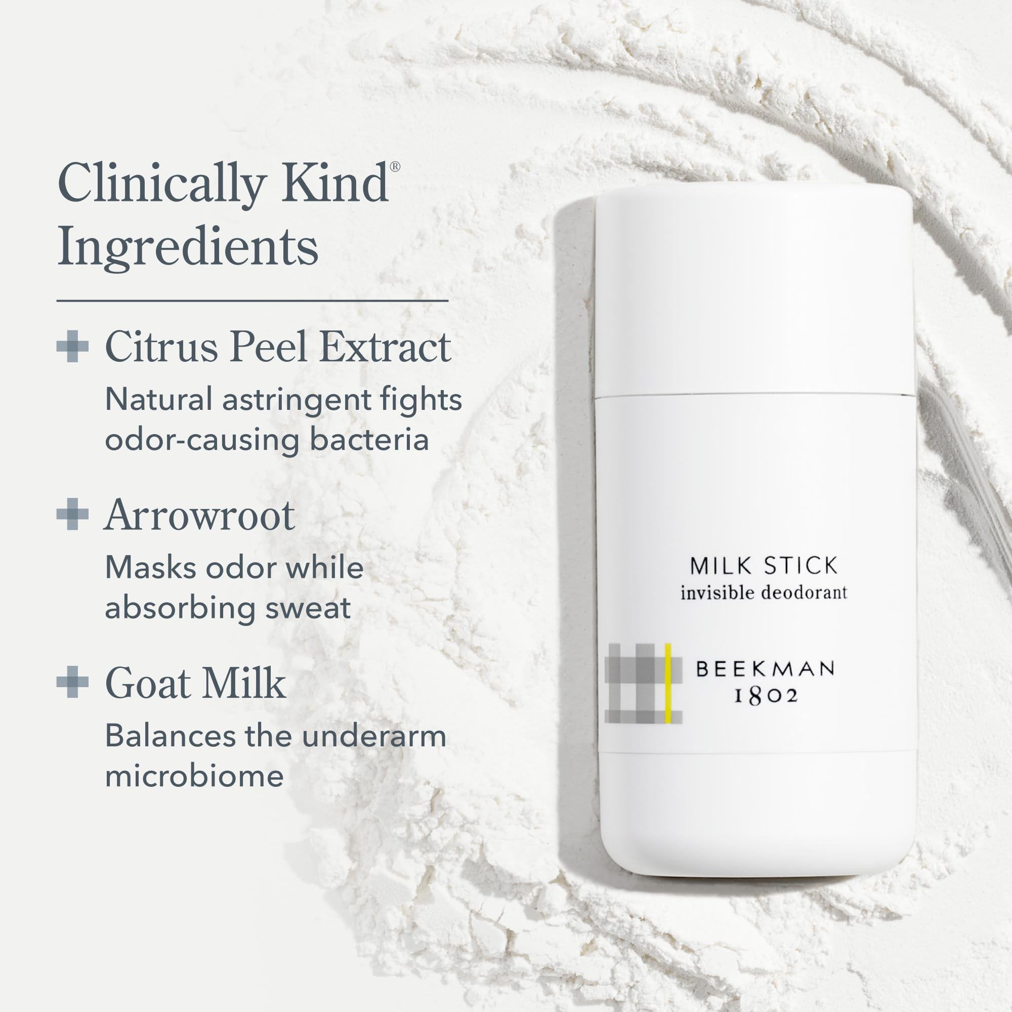 Beekman 1802 Milk Stick packaging label - cruelty-free branding