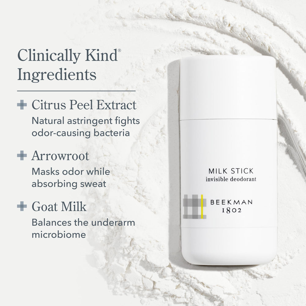 Beekman 1802 Milk Stick packaging label - cruelty-free branding