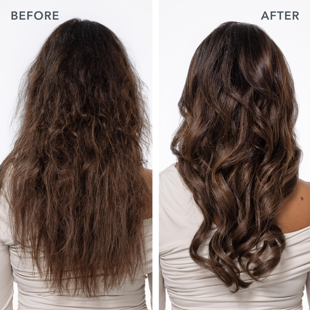 Beekman 1802 Milk Therapy Peptide Conditioner applied to hair strands for softness