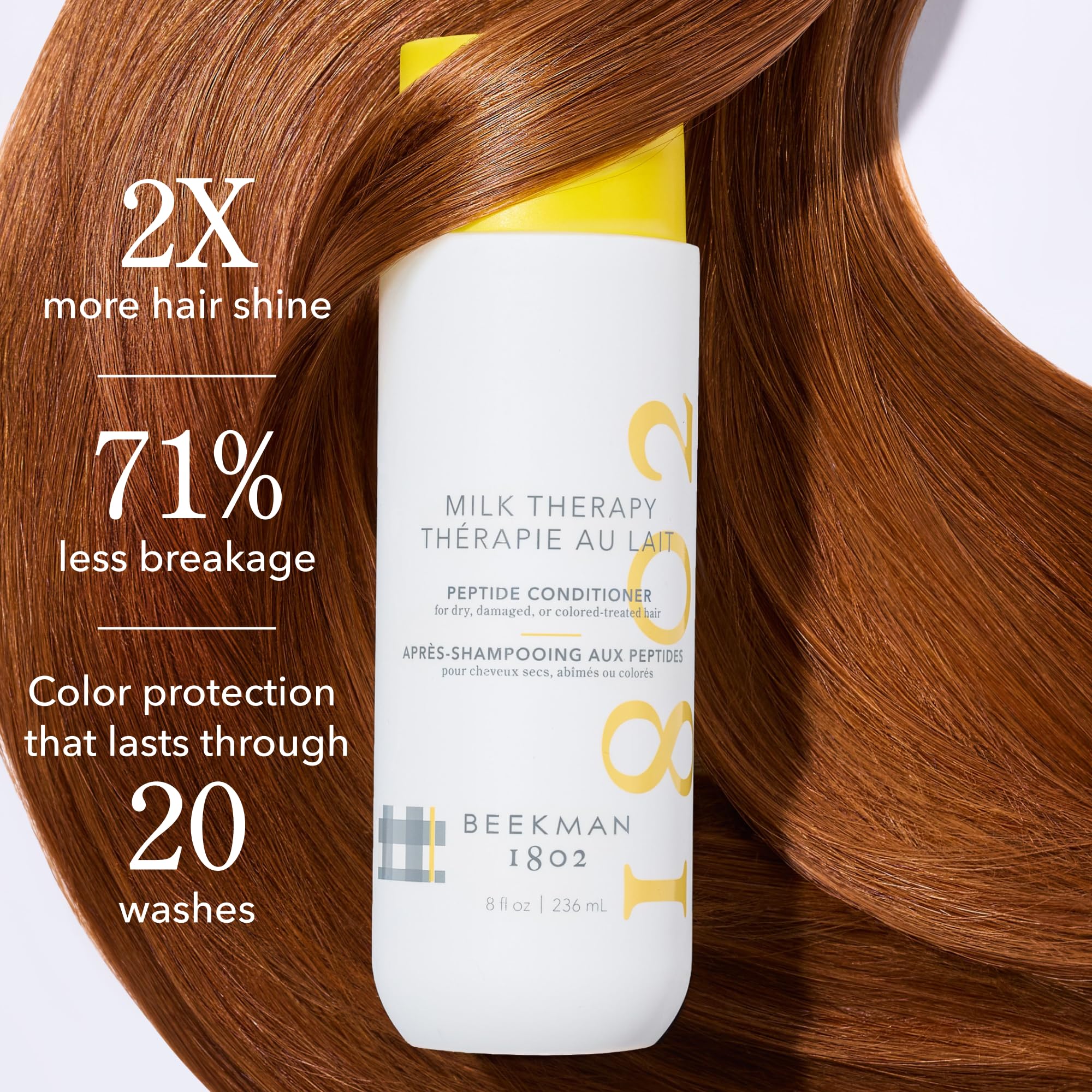 Beekman 1802 Milk Therapy Peptide Conditioner label closeup highlighting goat milk ingredients