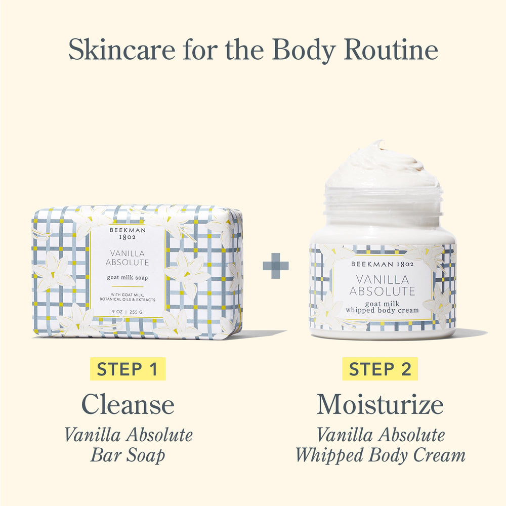 Beekman 1802 packaging display suggests gift-ready skincare experience.
