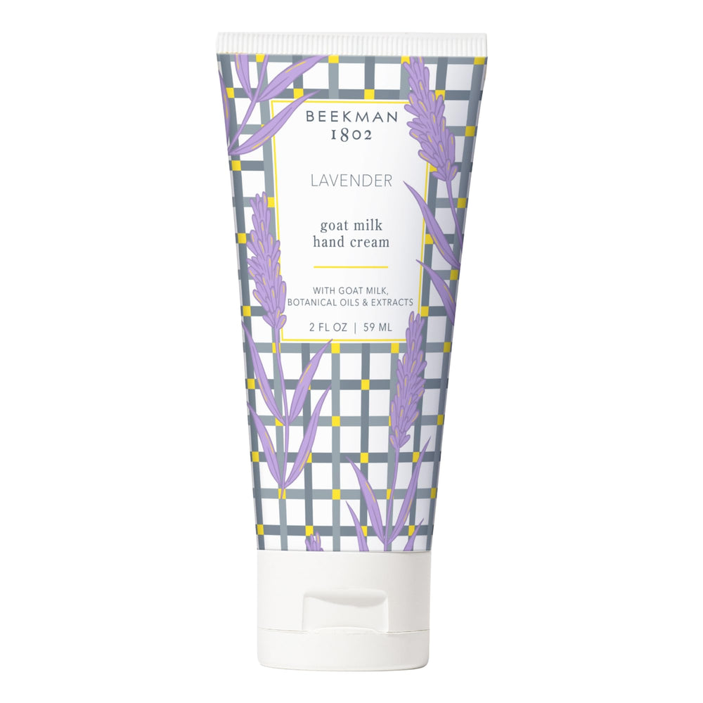 Beekman 1802 Pure Goat Milk Hand Cream lavender bottle for daily hydration.