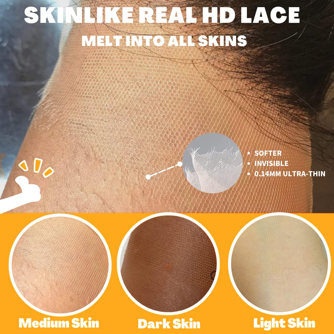 BEEOS SKINLIKE 0.10mm HD lace melts into skin for undetectable wear