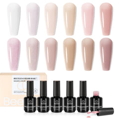 Beetles 12-color rubber base gel polish nude palette swatches for a long-lasting manicure