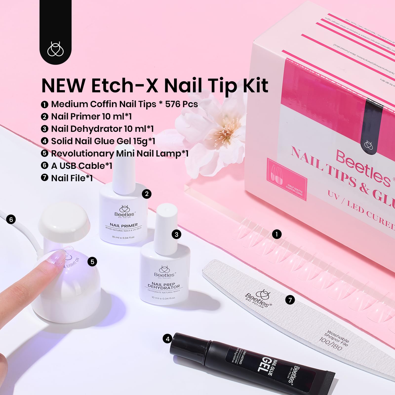 Beetles 12-nail-size set fits every finger for perfect tips.