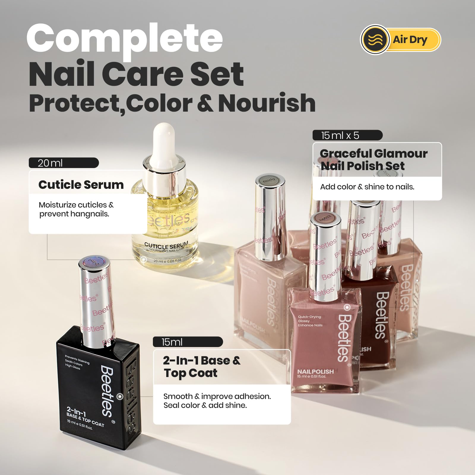 Beetles 2-in-1 Base Top Coat – protects nails while delivering lasting shine