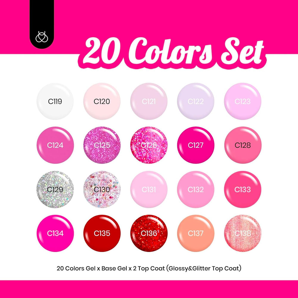 Beetles 20-color bottles up close showcasing pink shades and finishes.