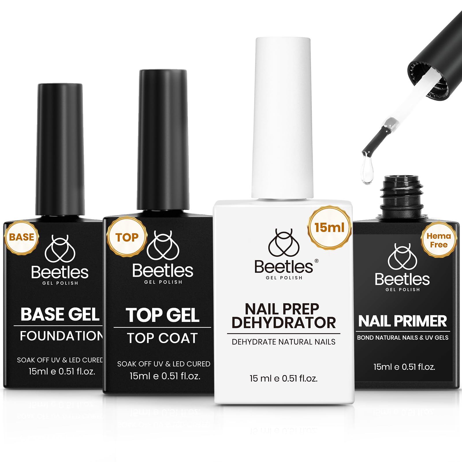 Beetles 4Pcs gel prep set box with base and top coats for salon-grade shine