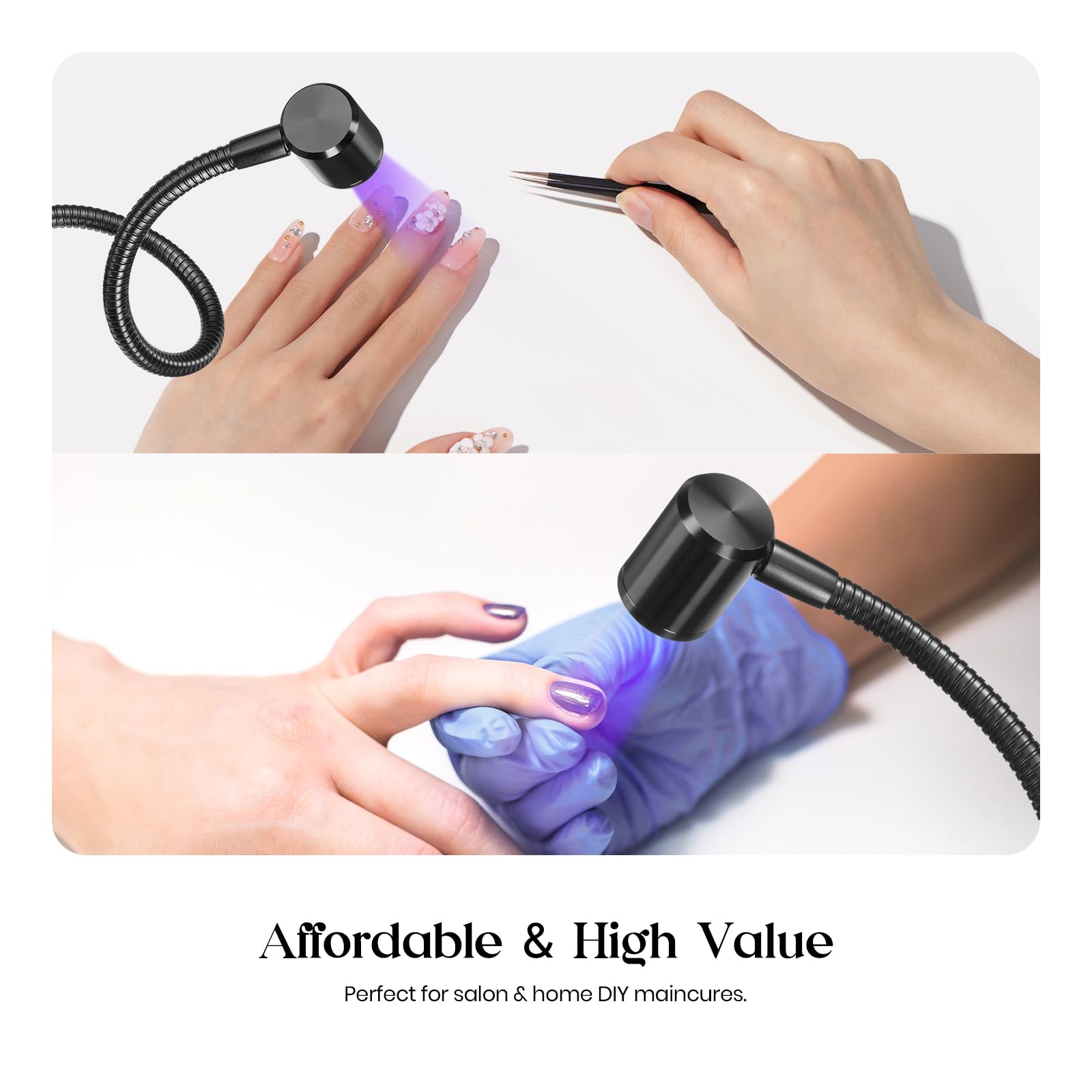Beetles base clip securing the nail lamp on a desk edge