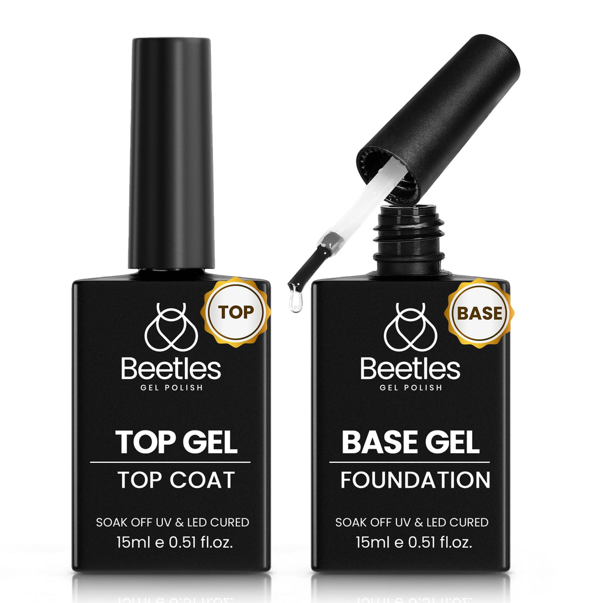 Beetles base coat bottle improves adhesion for durable gel nails.