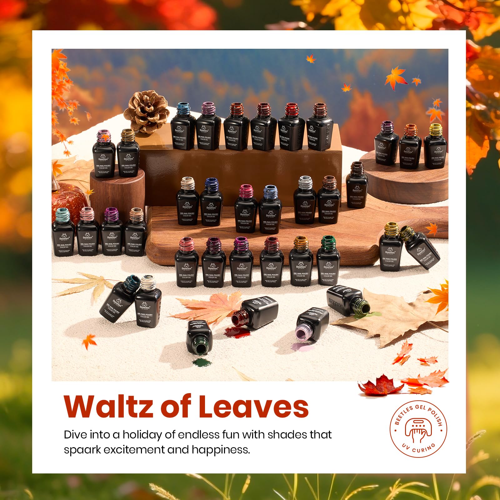 Beetles base and top coat set close-up displays glossy, matte, and glitter finishes.