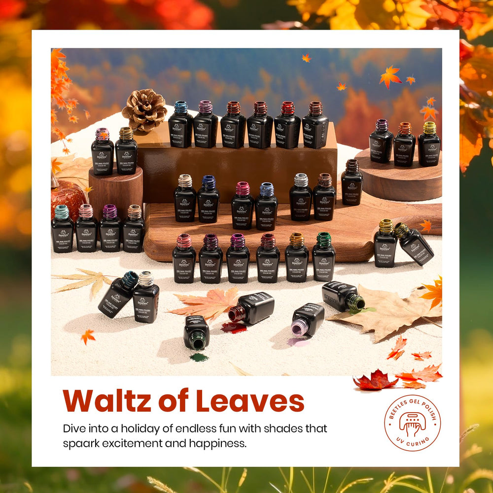 Beetles base and top coat set close-up displays glossy, matte, and glitter finishes.