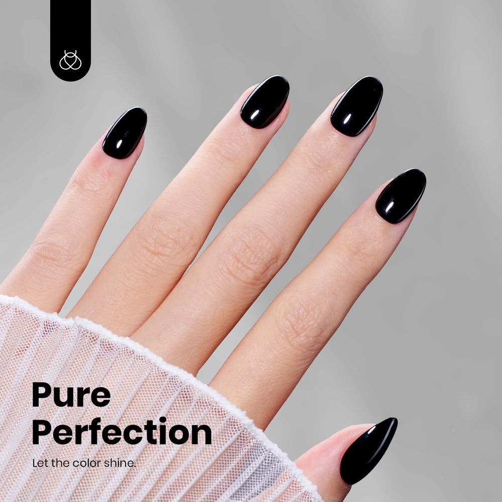 Beetles Black Winter Gel Polish application step shows smooth, even coat for flawless coverage.